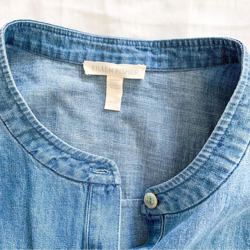 Eileen Fisher Light Blue Denim Shirt Dress - Picture 9 of 10